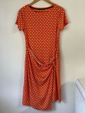 Jones New York Polka Dot Orange Short Sleeve Midi Dress Sz M Wrap Feminine